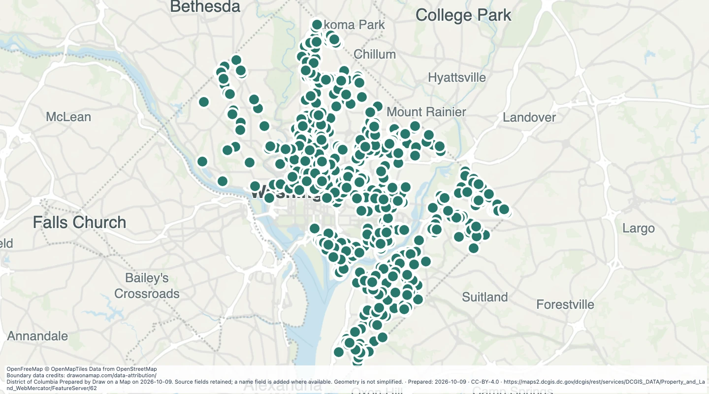 Map preview: Affordable housing locations in Washington, DC