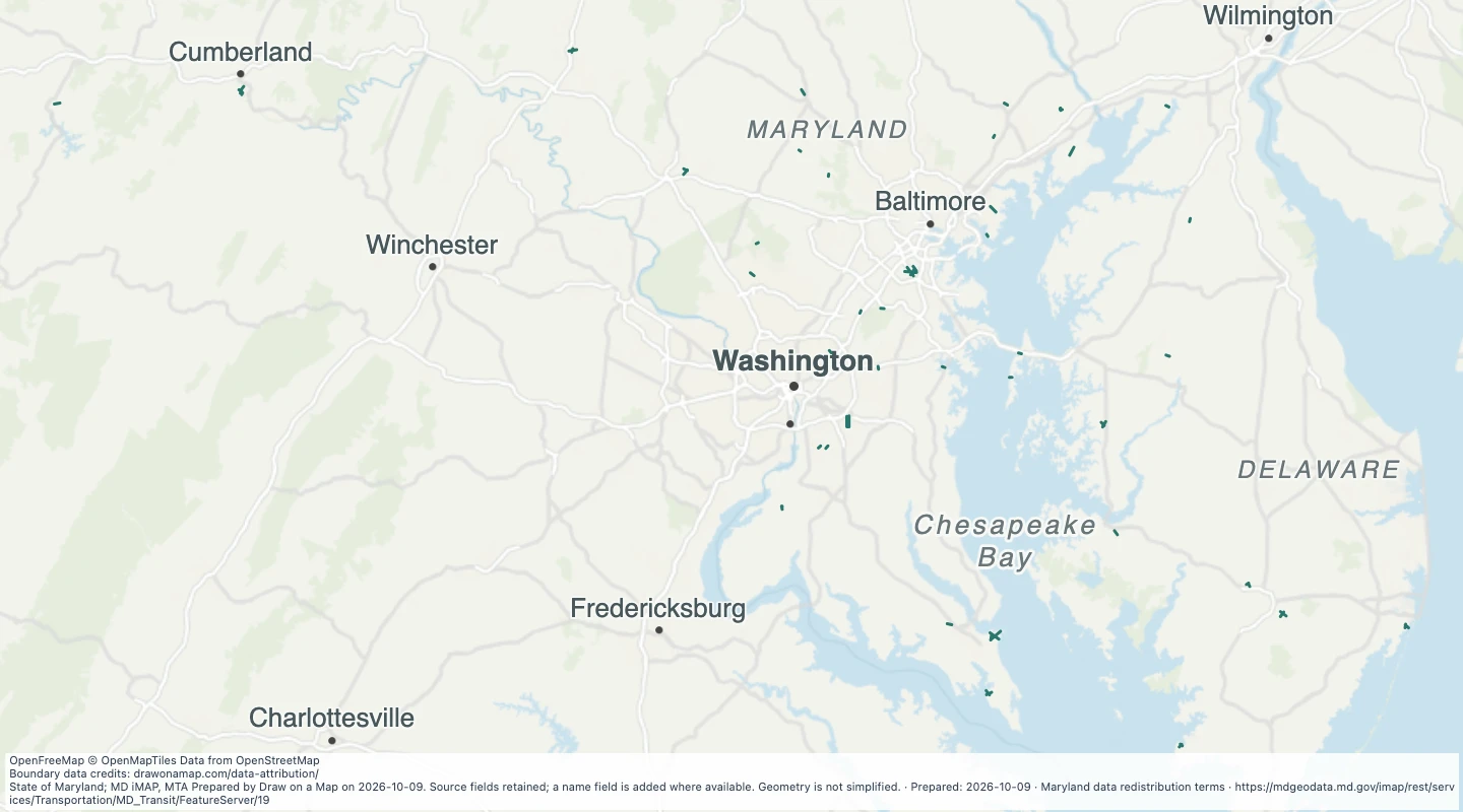 Map preview: Airport Runways in the Maryland transit source collection