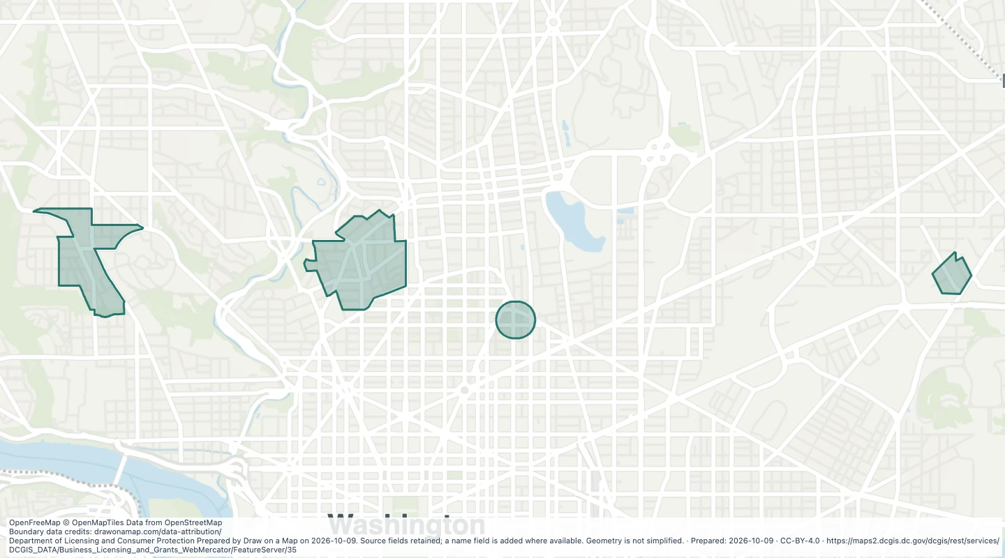 Map preview: Alcohol licence moratorium zones in Washington, DC