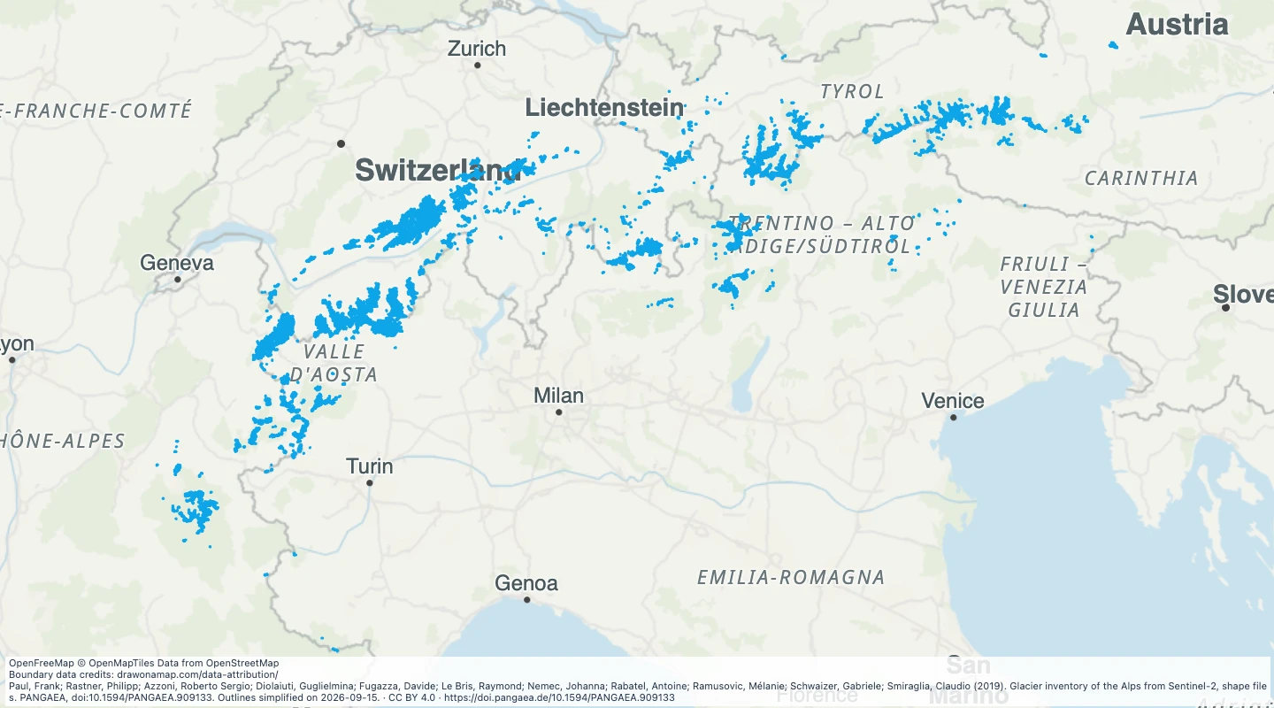 Map preview: Alpine glacier outlines, 2015–2016