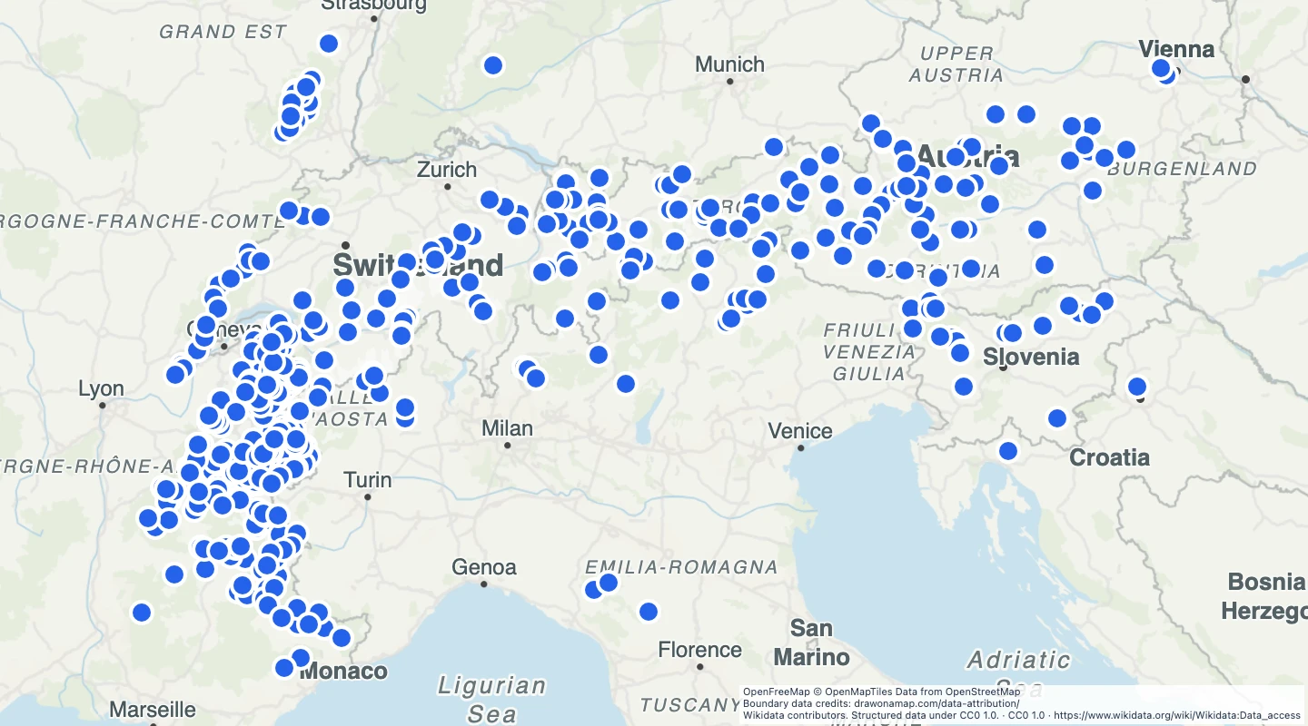 Map preview: Alpine ski resorts