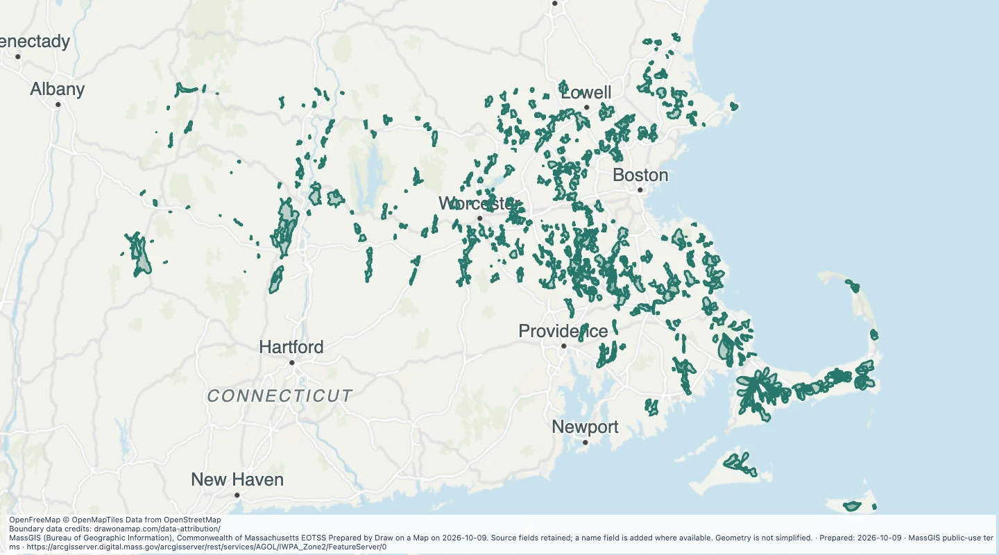 Map preview: Approved Zone II wellhead protection areas in Massachusetts