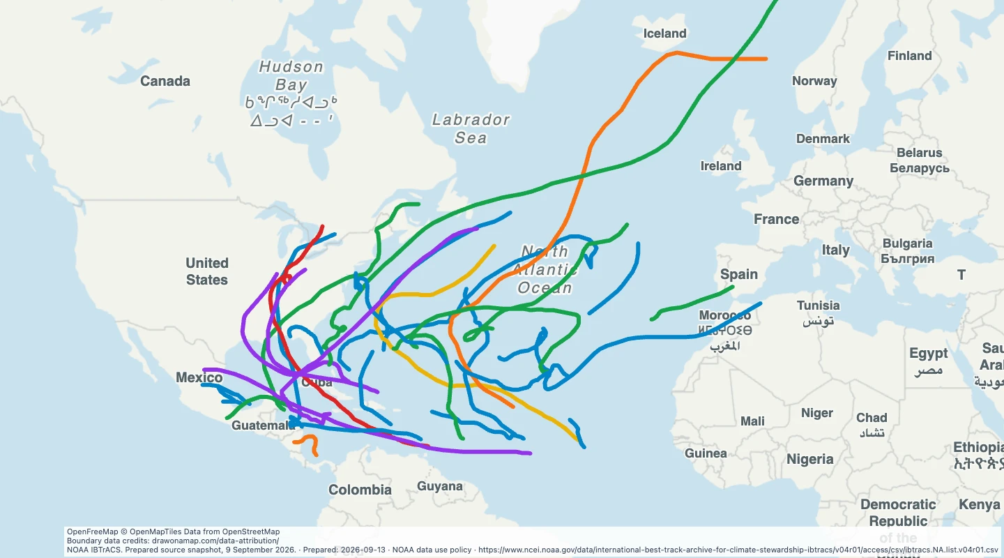 Map preview: Atlantic storm tracks in 2005