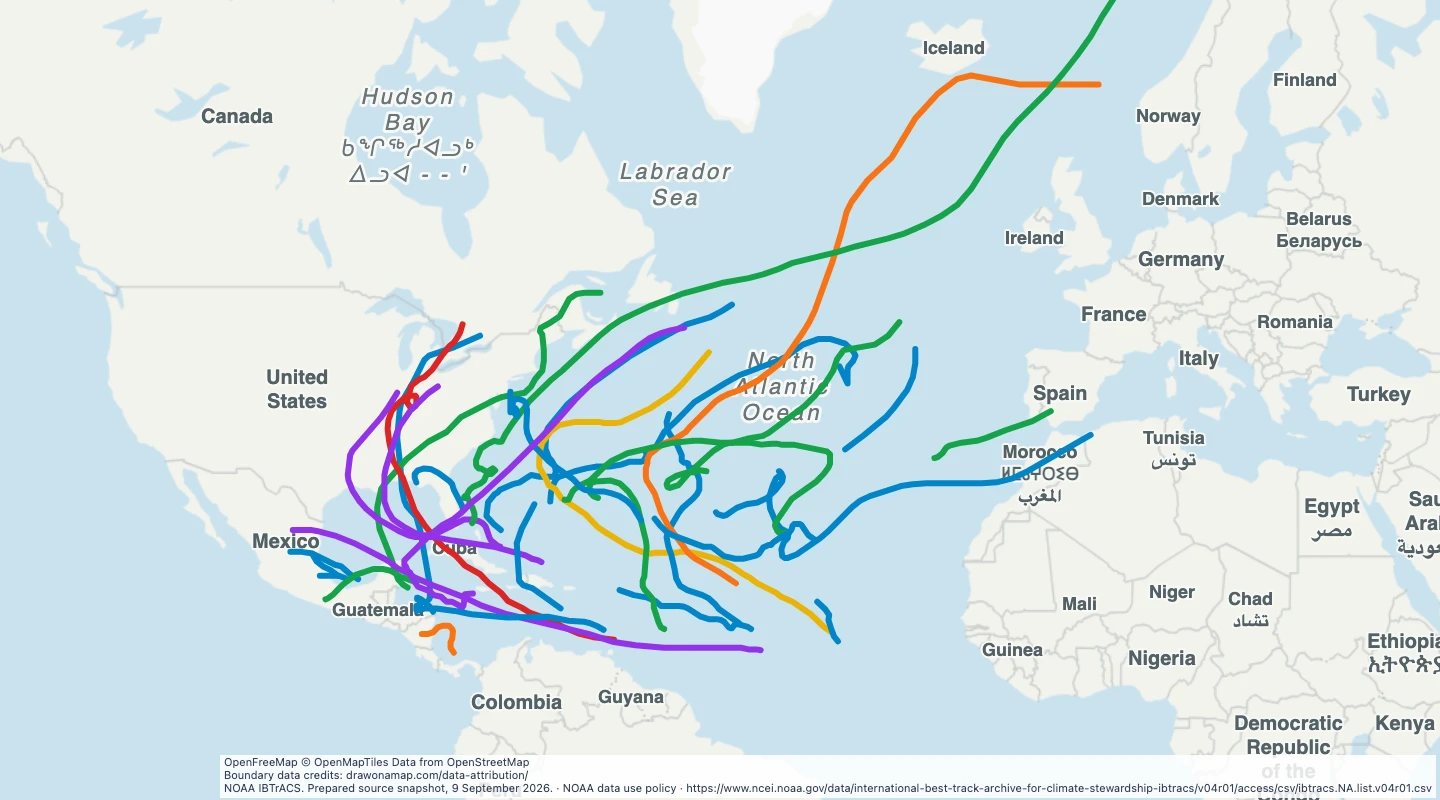 Map preview: Atlantic storm tracks in 2005