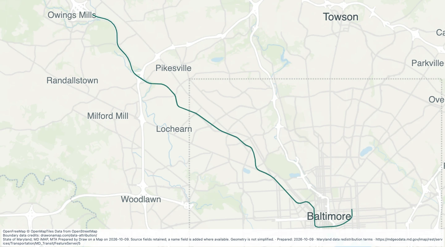 Map preview: Baltimore Metro Subway Line in the Maryland transit source collection