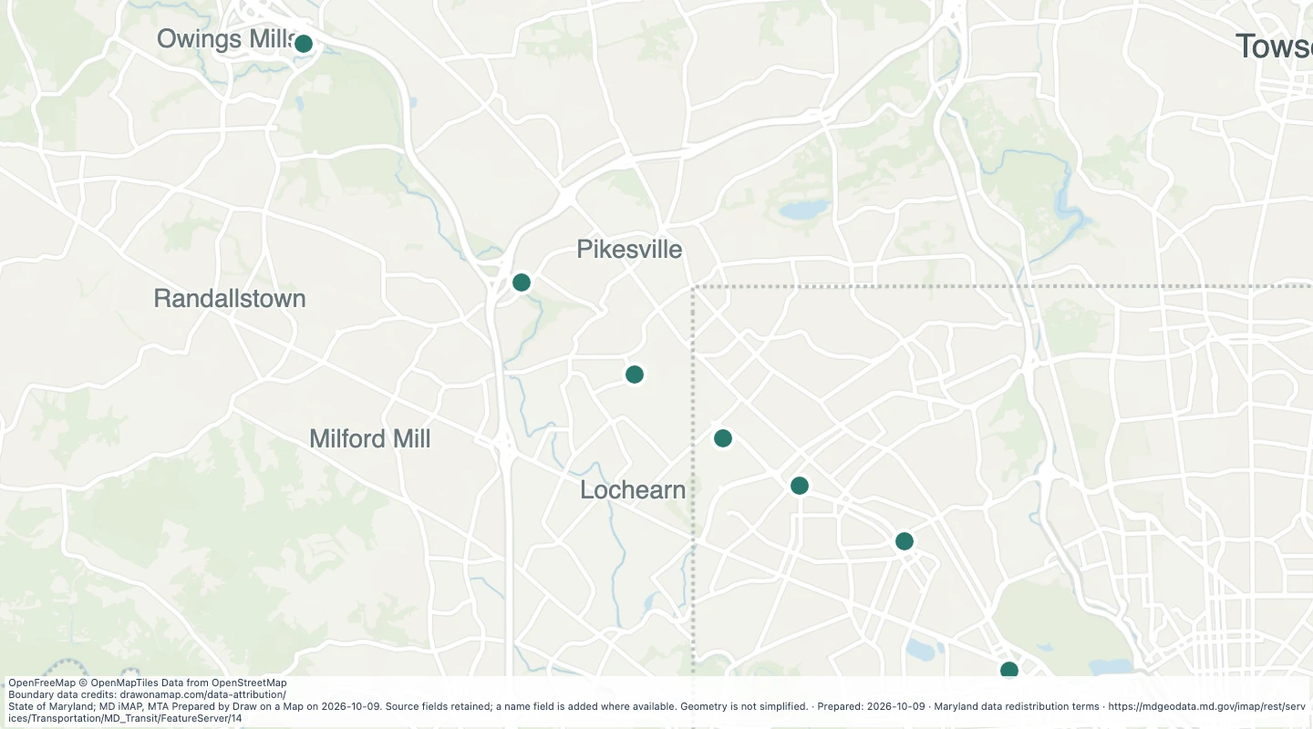 Map preview: Baltimore Metro Subway Parking in the Maryland transit source collection