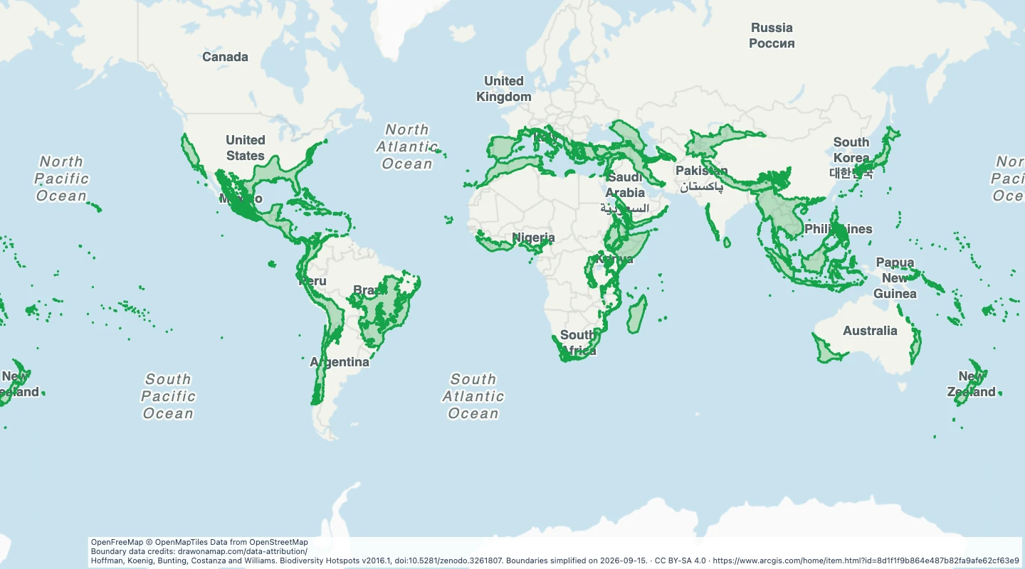 Map preview: Biodiversity hotspots worldwide
