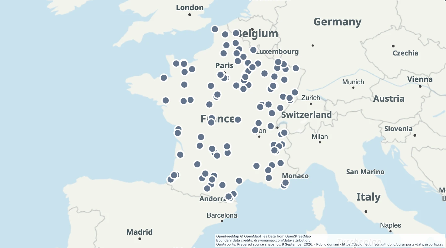 Map preview: Closed airports in France