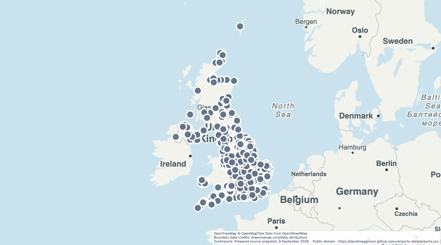 Map preview: Closed airports in the United Kingdom