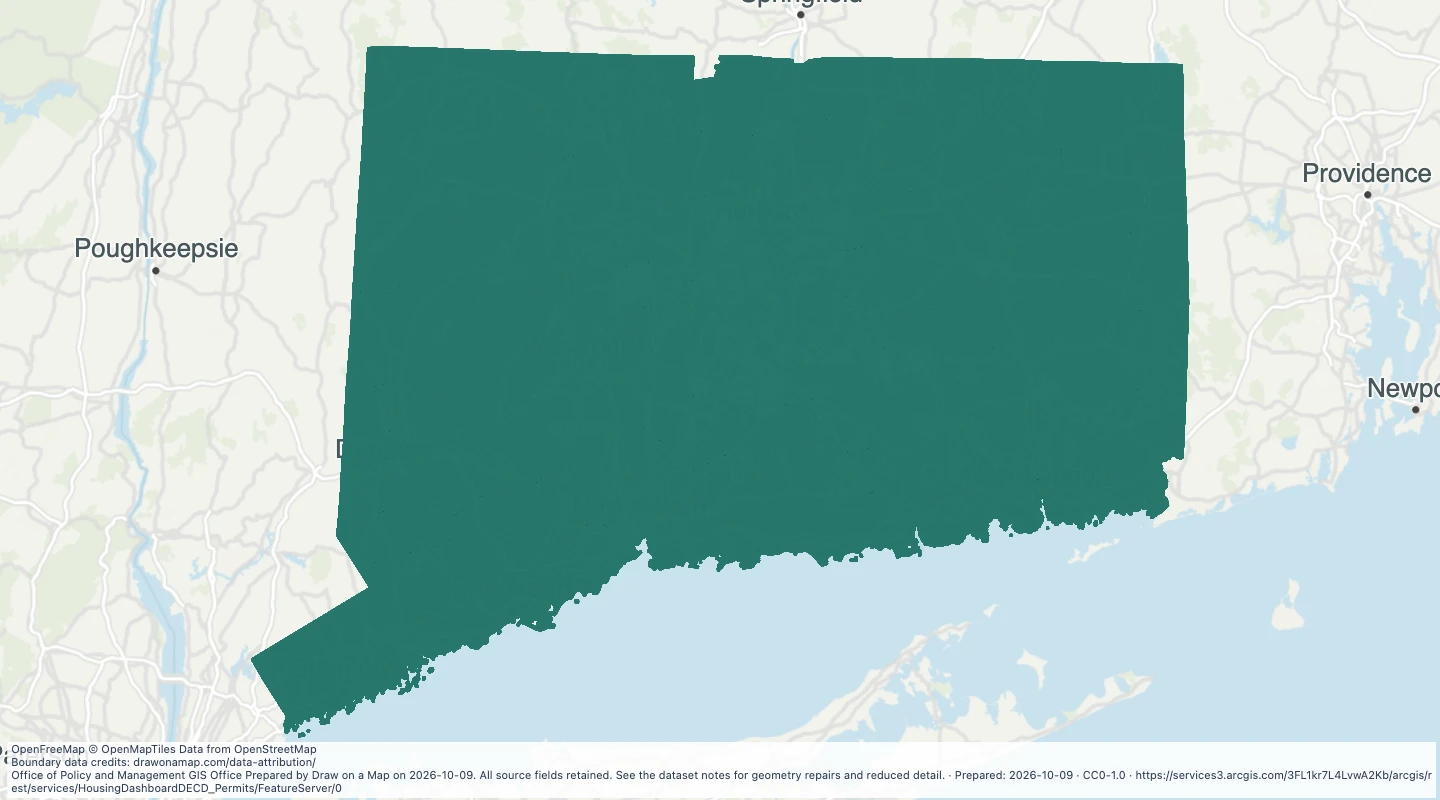 Map preview: CT Housing Data Hub - Permitting DECD — Connecticut