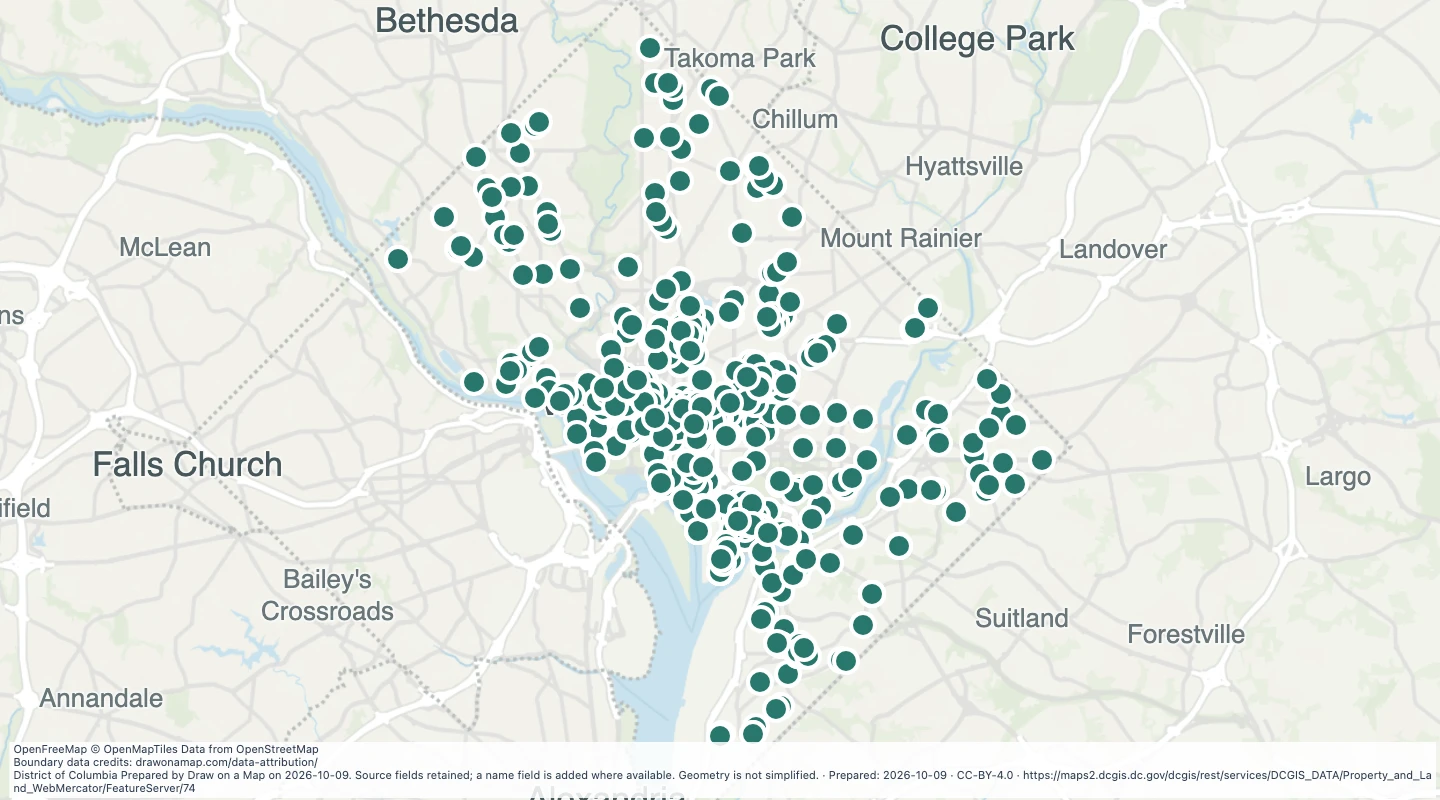 Map preview: Development project locations in Washington, DC