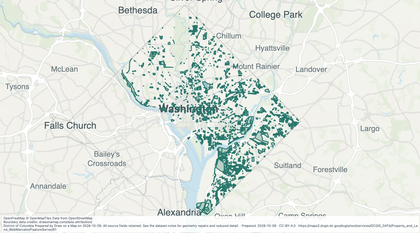 Map preview: District land boundaries in Washington, DC