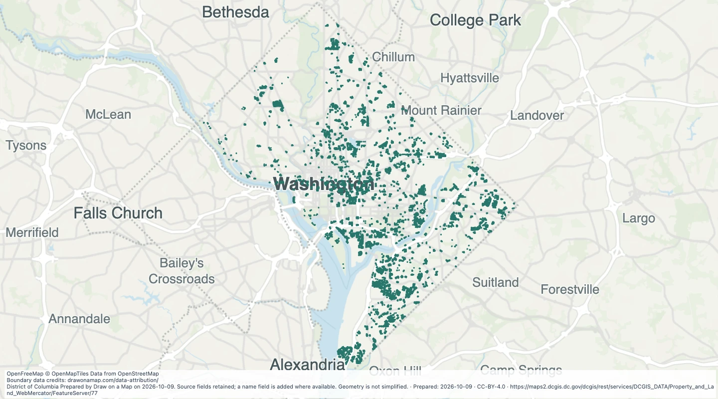 Map preview: District structure outlines in Washington, DC