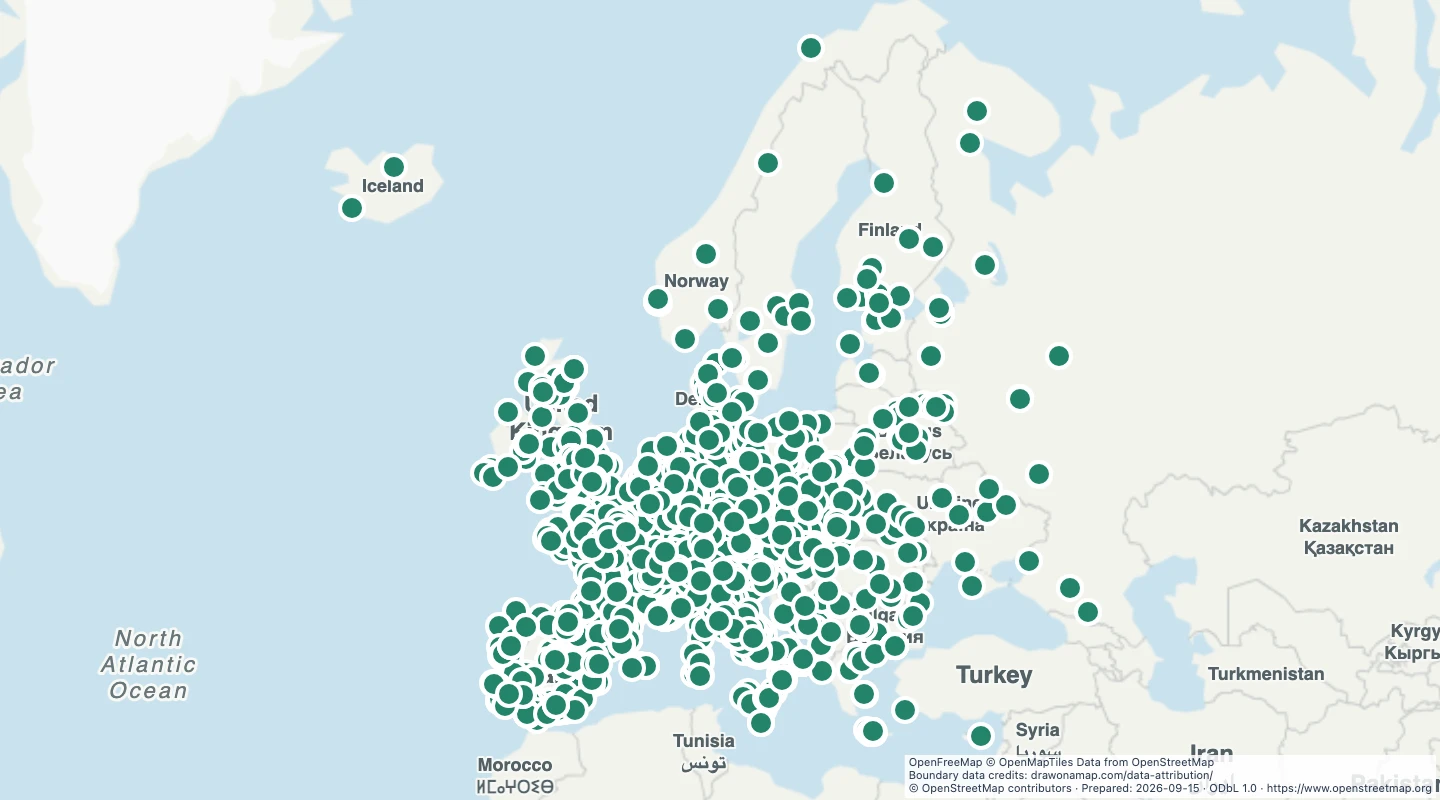 Map preview: European botanical gardens