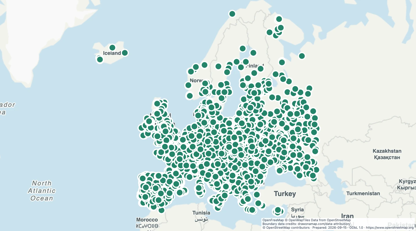 Map preview: European football stadiums
