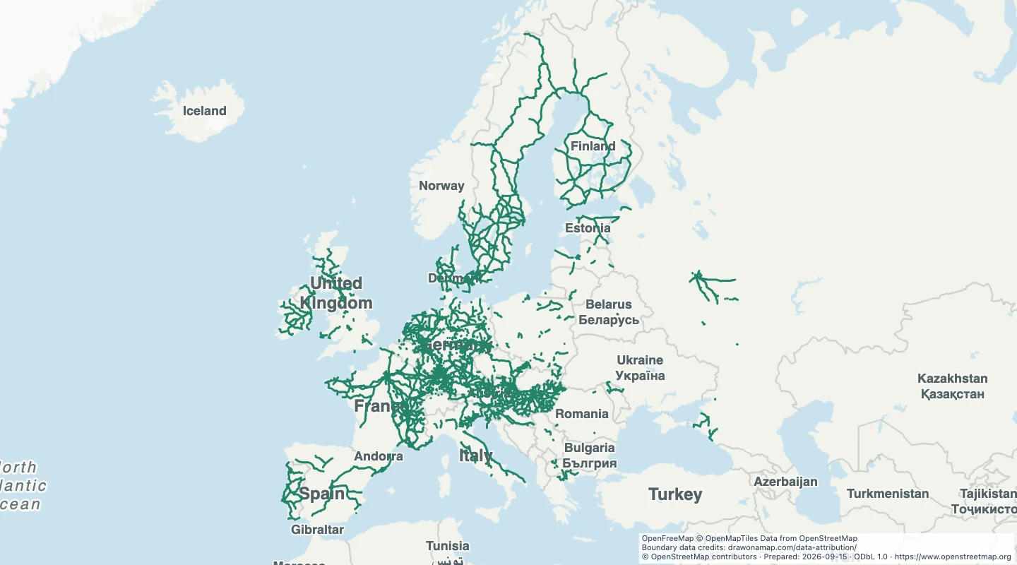 Map preview: European passenger rail network