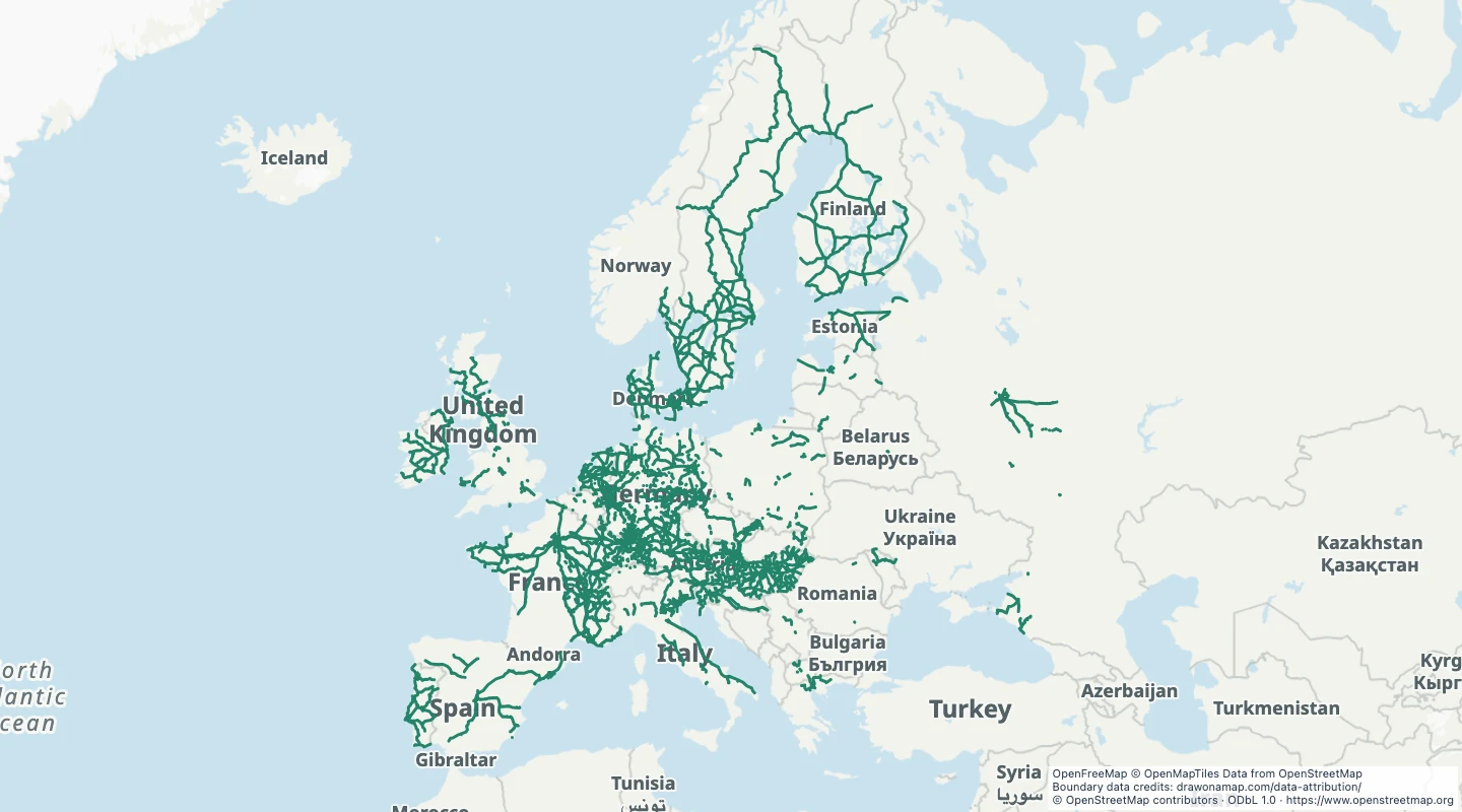 Map preview: European passenger rail network