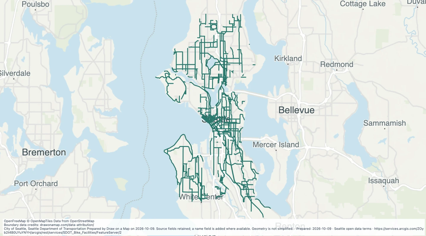Map preview: Existing Bike Facilities in Seattle