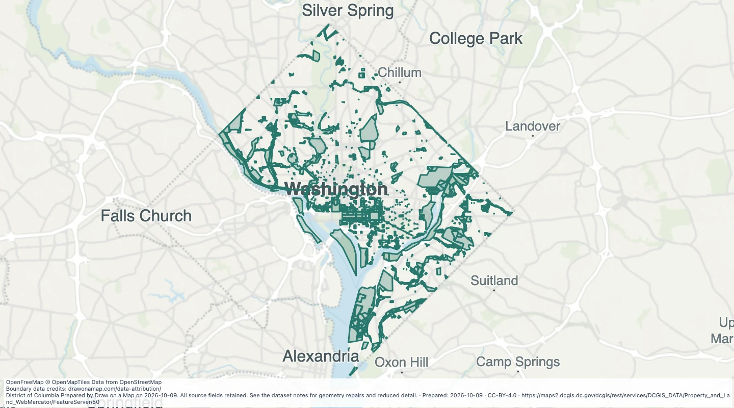 Map preview: Federal land from property tax records in Washington, DC