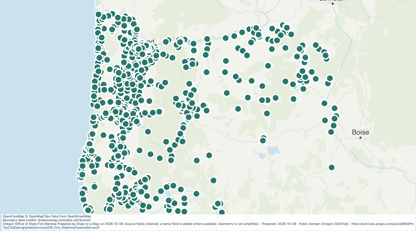 Map preview: Fire Stations — Oregon