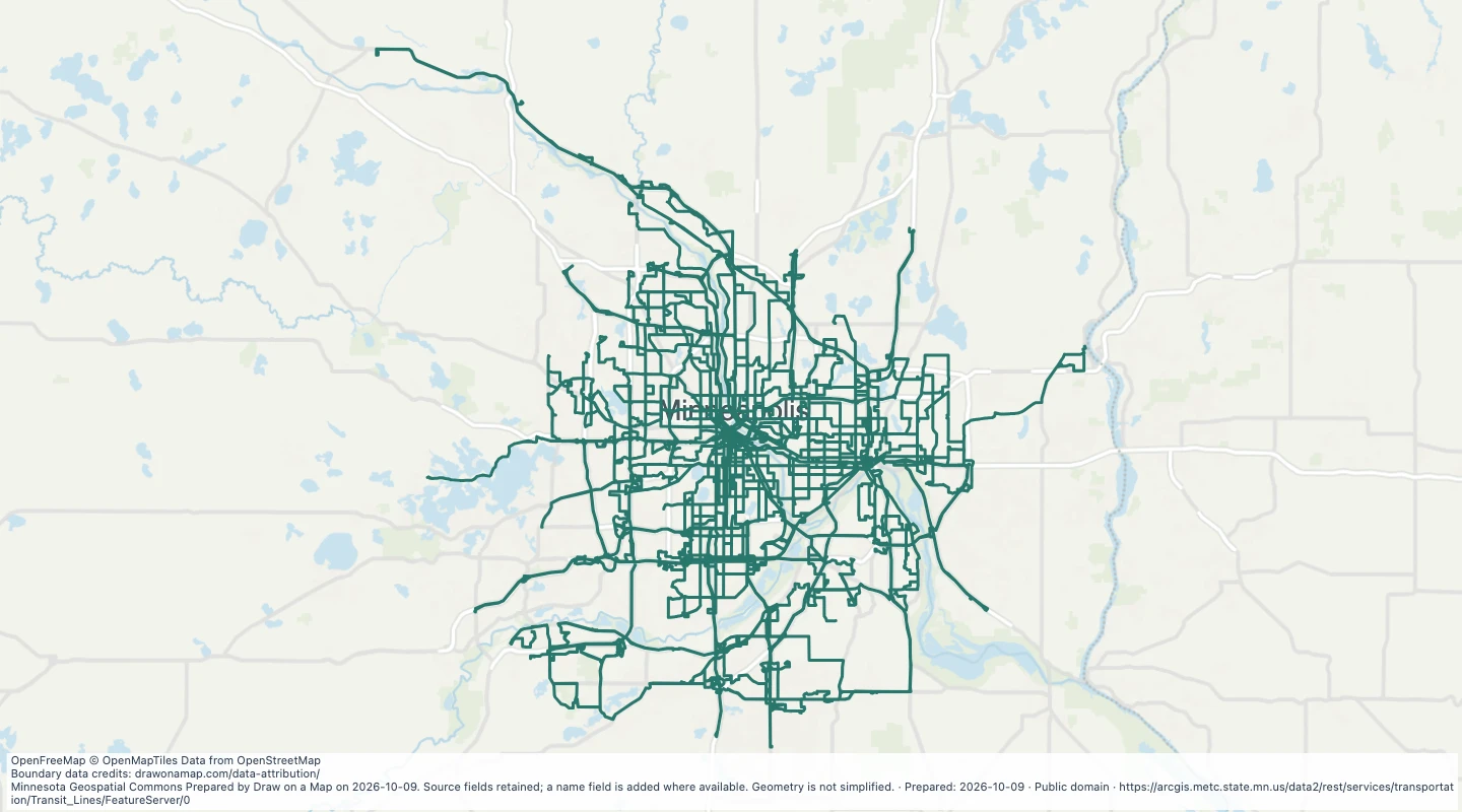 Map preview: Fixed transit routes in the Twin Cities metropolitan area