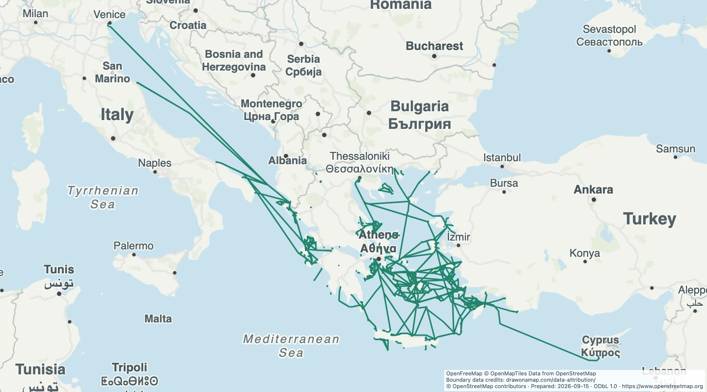Map preview: Greek island ferry routes