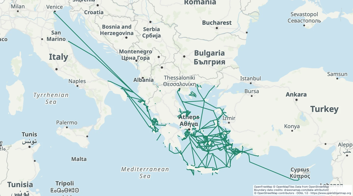 Map preview: Greek island ferry routes