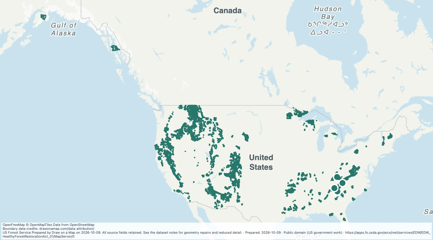 Map preview: Healthy Forest Restoration Act — US Forest Service lands