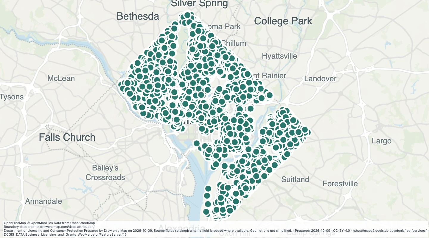 Map preview: Home occupancy permit locations in Washington, DC