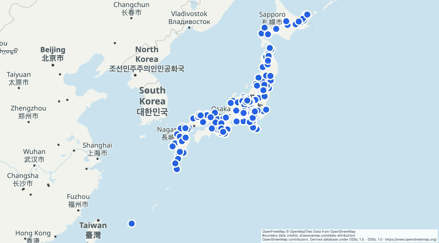 Map preview: Japan hot springs