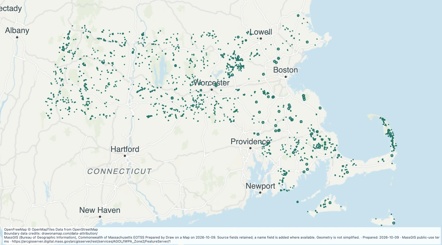 Map preview: Interim wellhead protection areas in Massachusetts