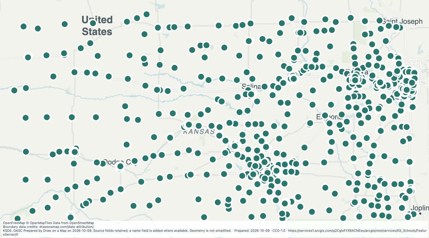 Map preview: K-12 Schools: KS Schools — Kansas