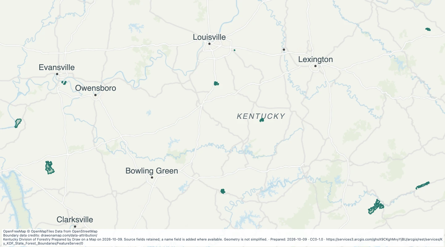 Map preview: Kentucky State Forest Boundaries