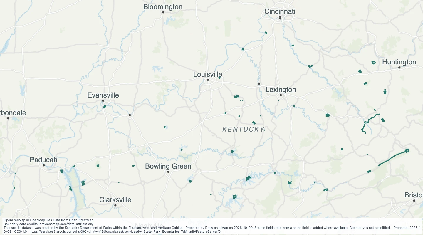 Map preview: Kentucky State Park Boundaries
