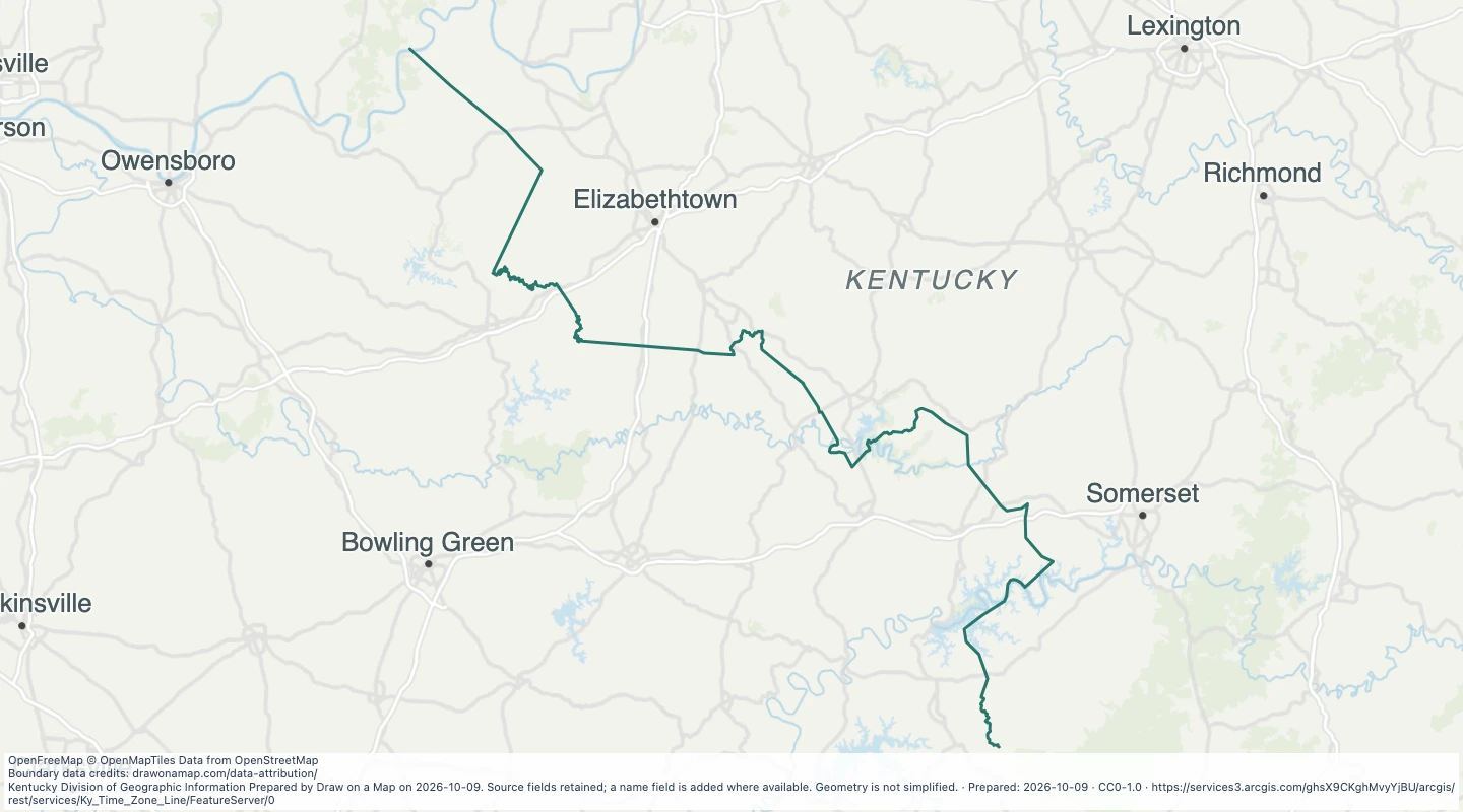 Map preview: Kentucky Time Zone Line
