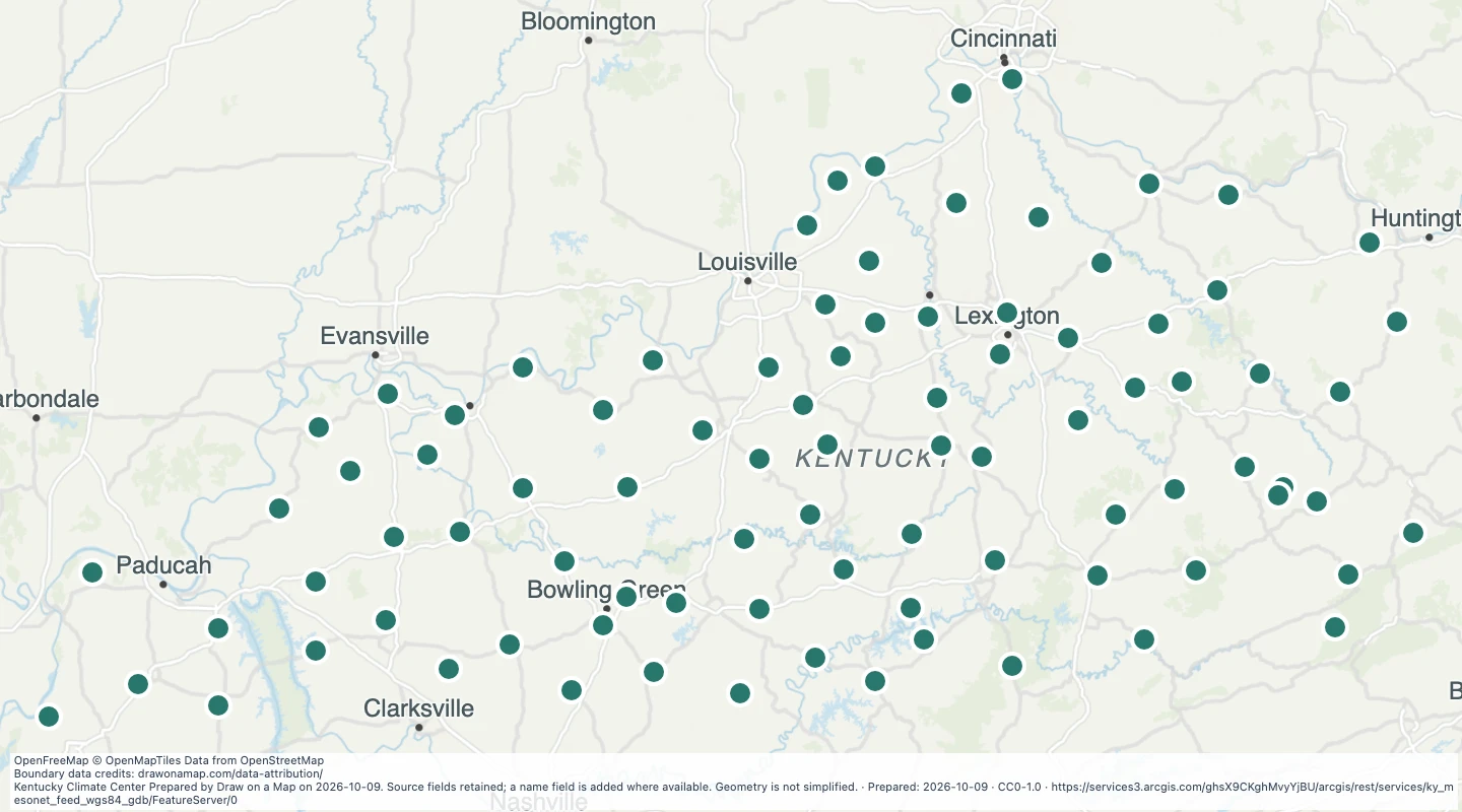 Map preview: Kentucky Weather Observation Points: kymesonet points