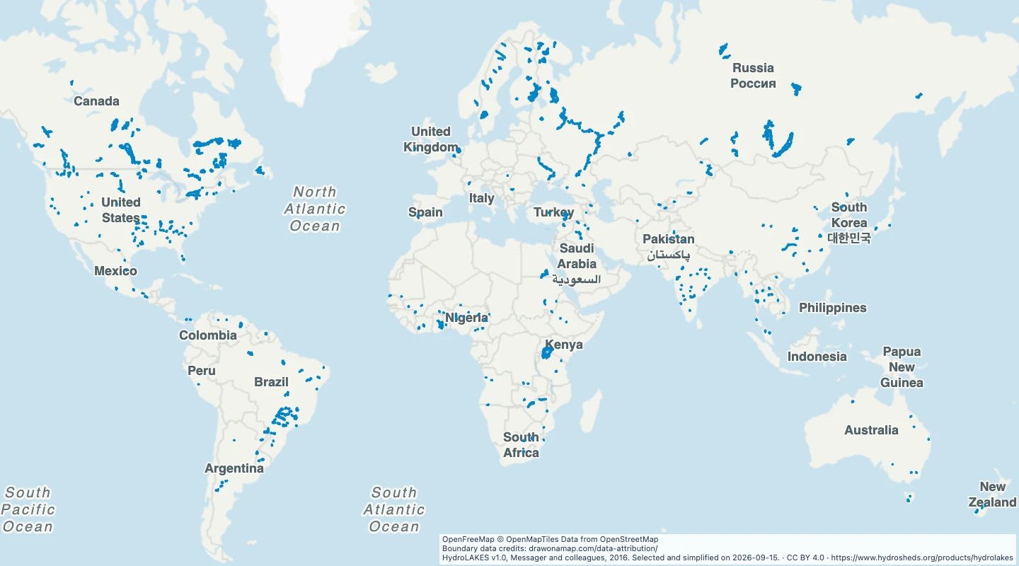 Map preview: Large reservoirs and regulated lakes worldwide