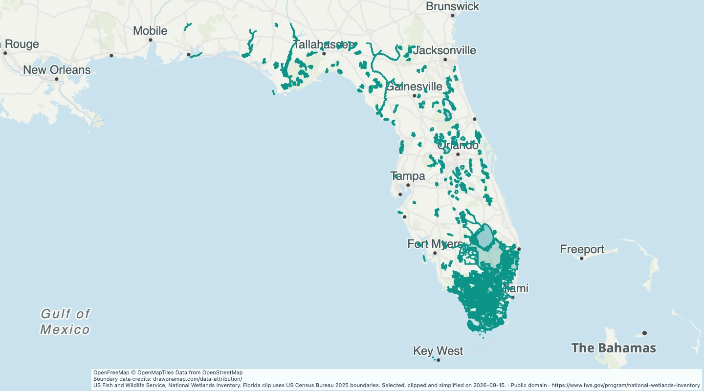 Map preview: Large wetland areas in Florida