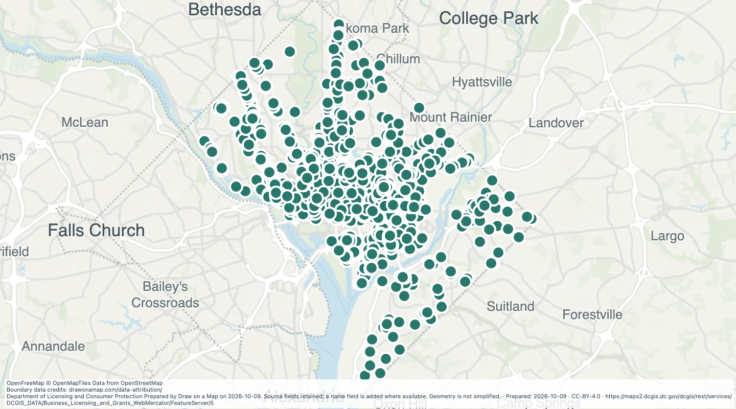 Map preview: Liquor licence locations in Washington, DC