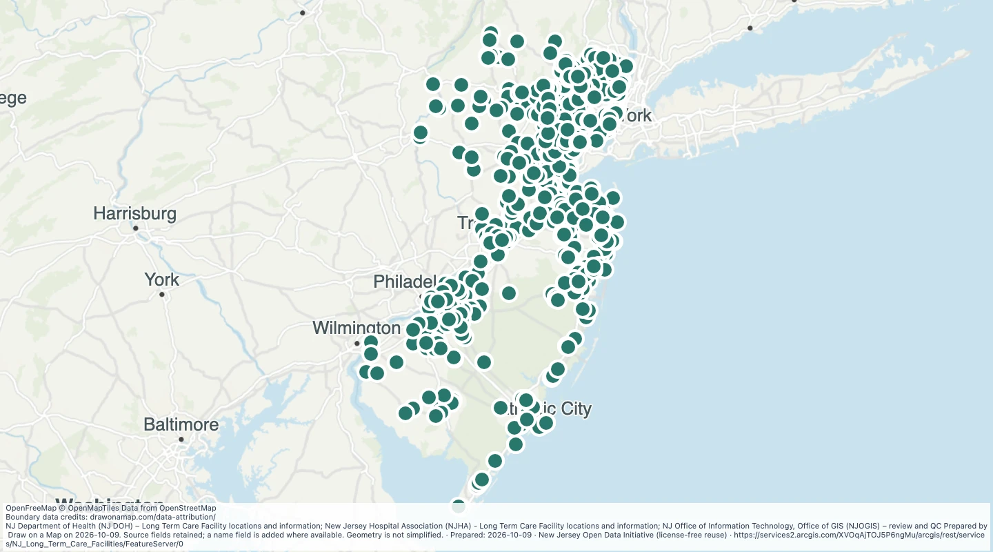 Map preview: Long Term Care Facilities of New Jersey
