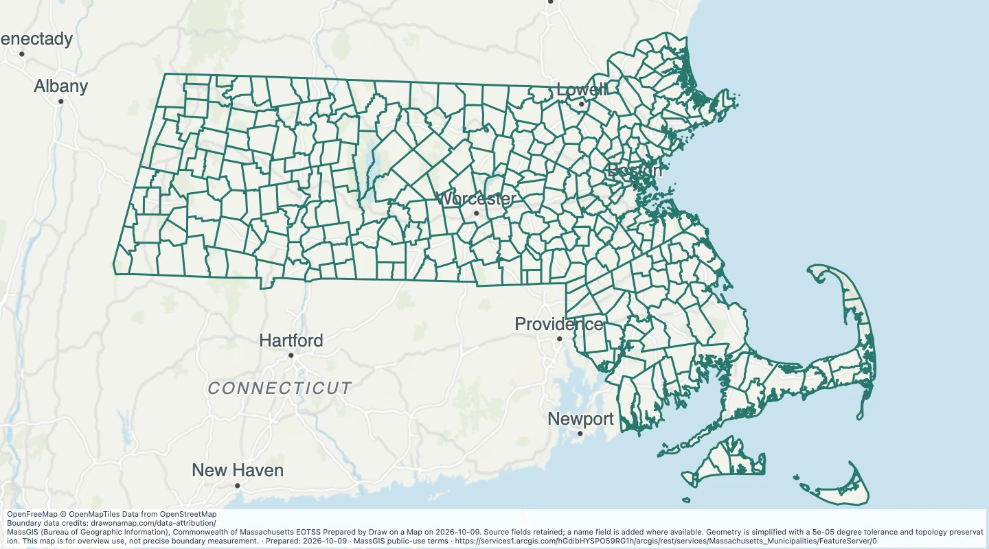 Map preview: Massachusetts Municipalities: Massachusetts Municipalities Lines