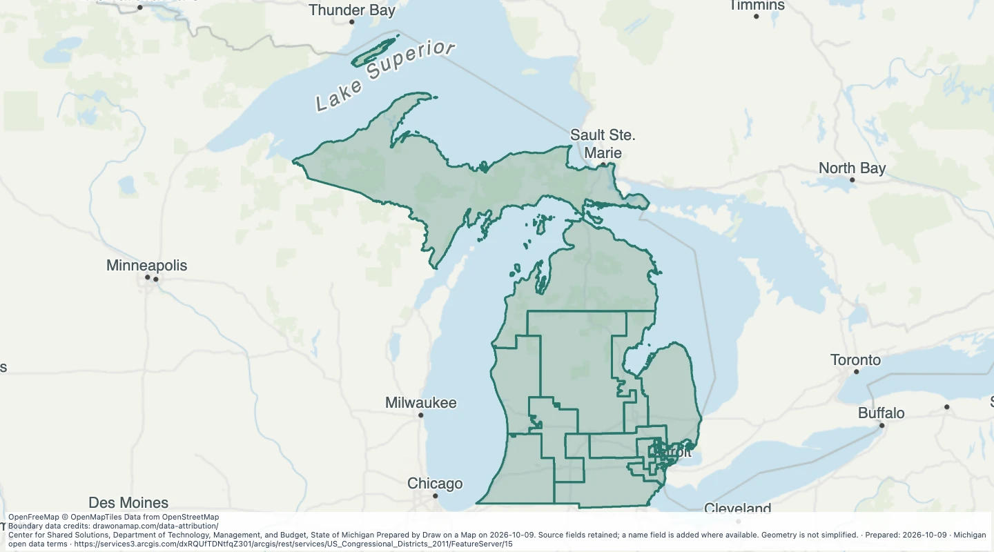 Map preview: Michigan U.S. Congressional Districts (v17a)