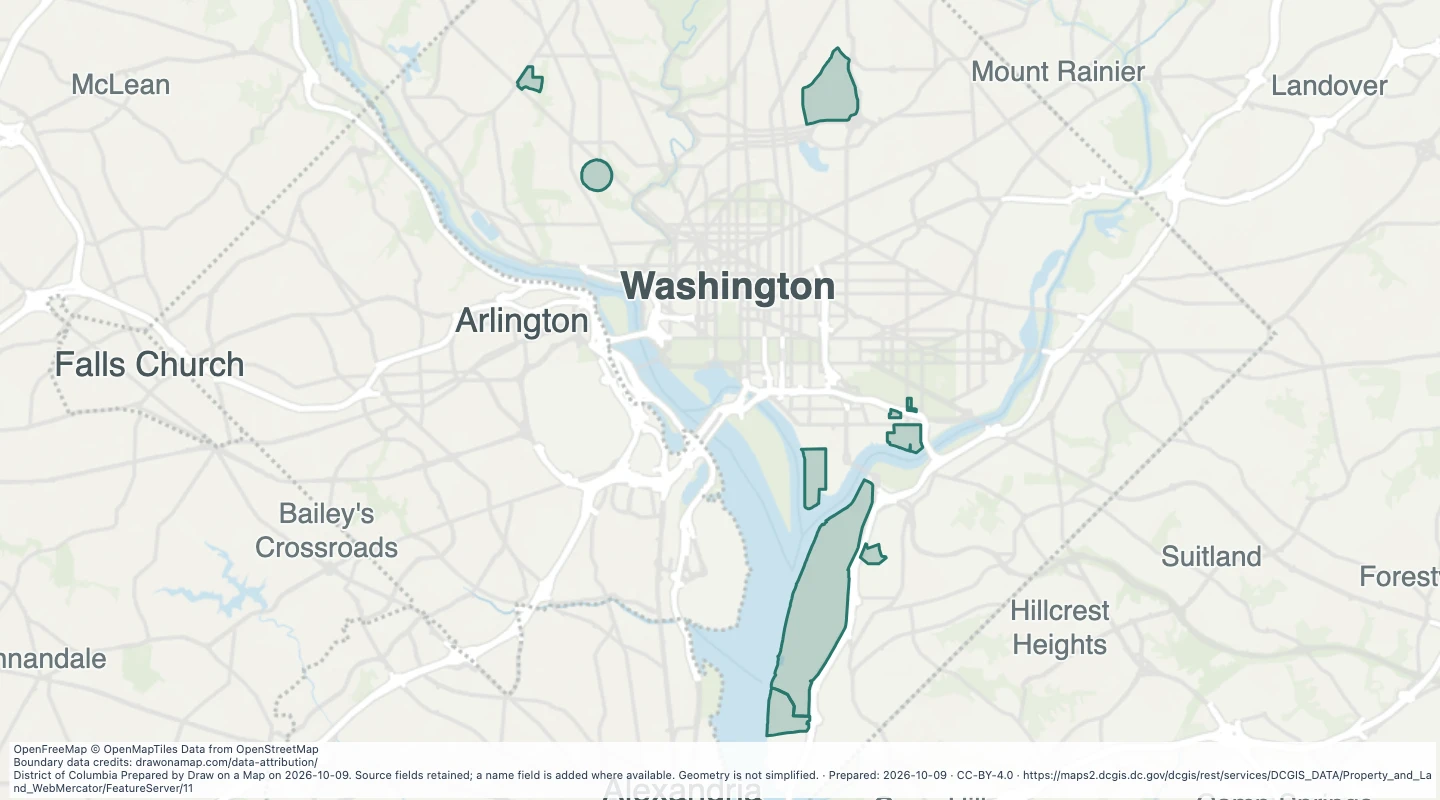 Map preview: Military base boundaries in Washington, DC