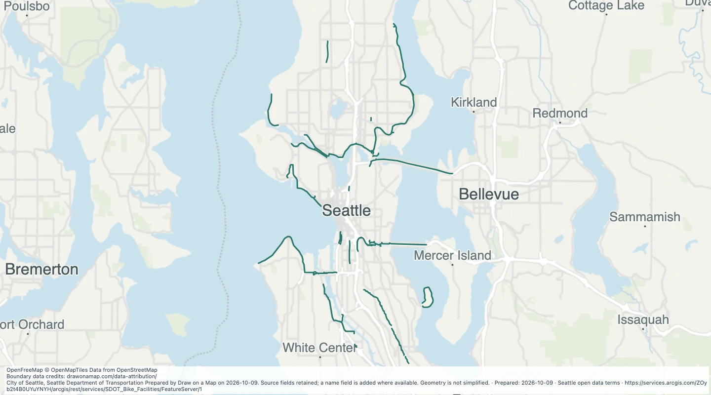 Map preview: Multi-use Trails (Seattle Only) in Seattle