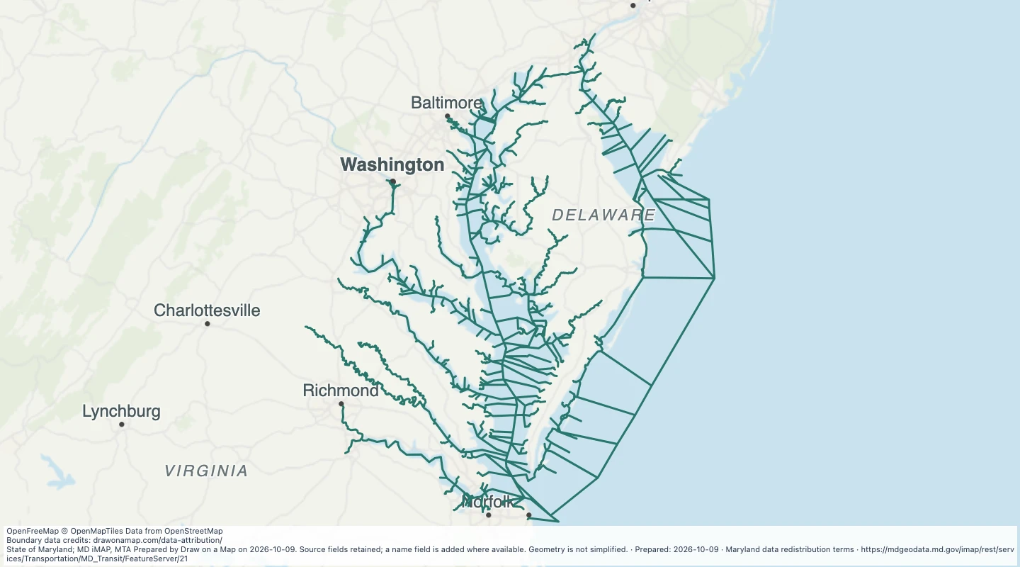 Map preview: Navigable Waterways in the Maryland transit source collection