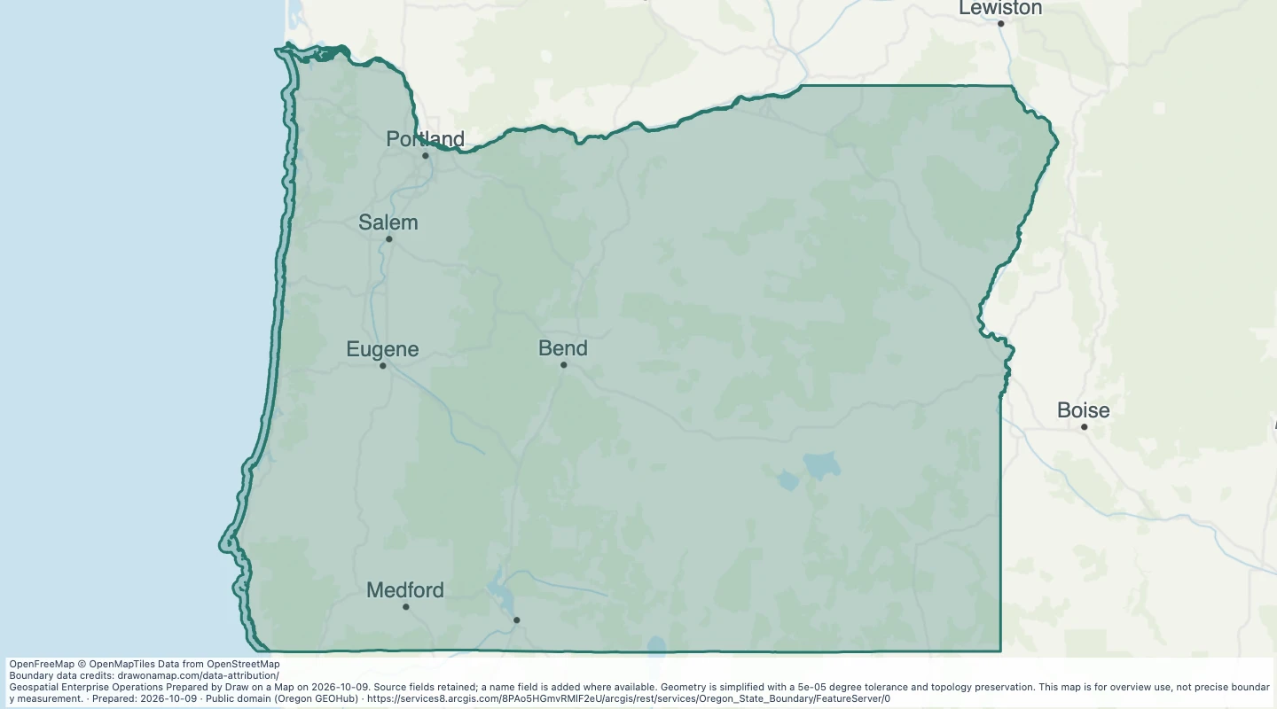 Map preview: Oregon State Boundary