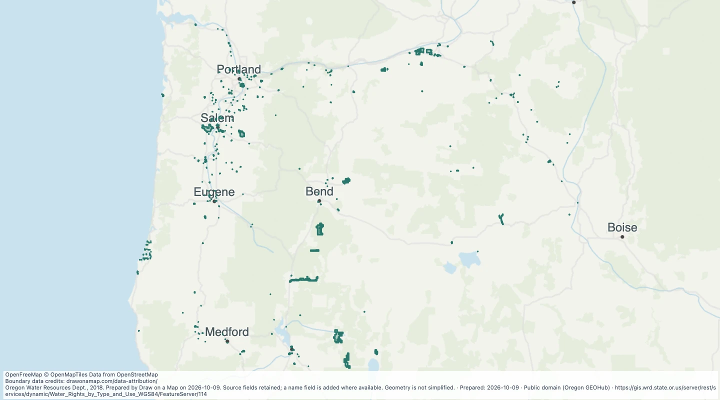 Map preview: Oregon water rights: Places of Use - groundwater, Commercial