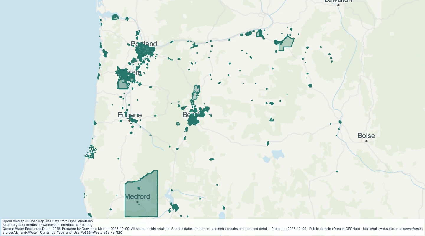 Map preview: Oregon water rights: Places of Use - groundwater, Municipal