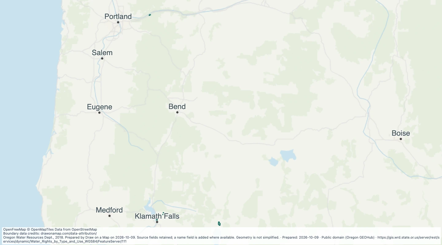 Map preview: Oregon water rights: Places of Use - groundwater, Power