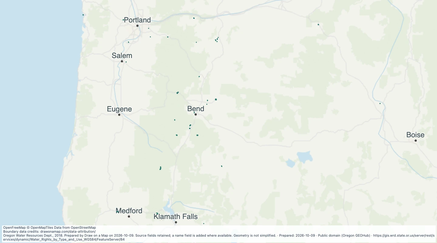 Map preview: Oregon water rights: Places of Use - groundwater, Recreation